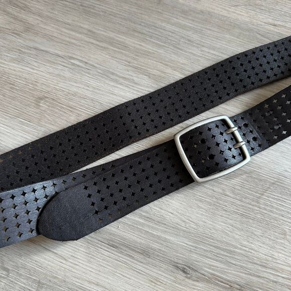 Lucky Brand Men’s Dark Brown Genuine Leather Belt Perforated Cut Out Size 38 - Picture 1 of 10
